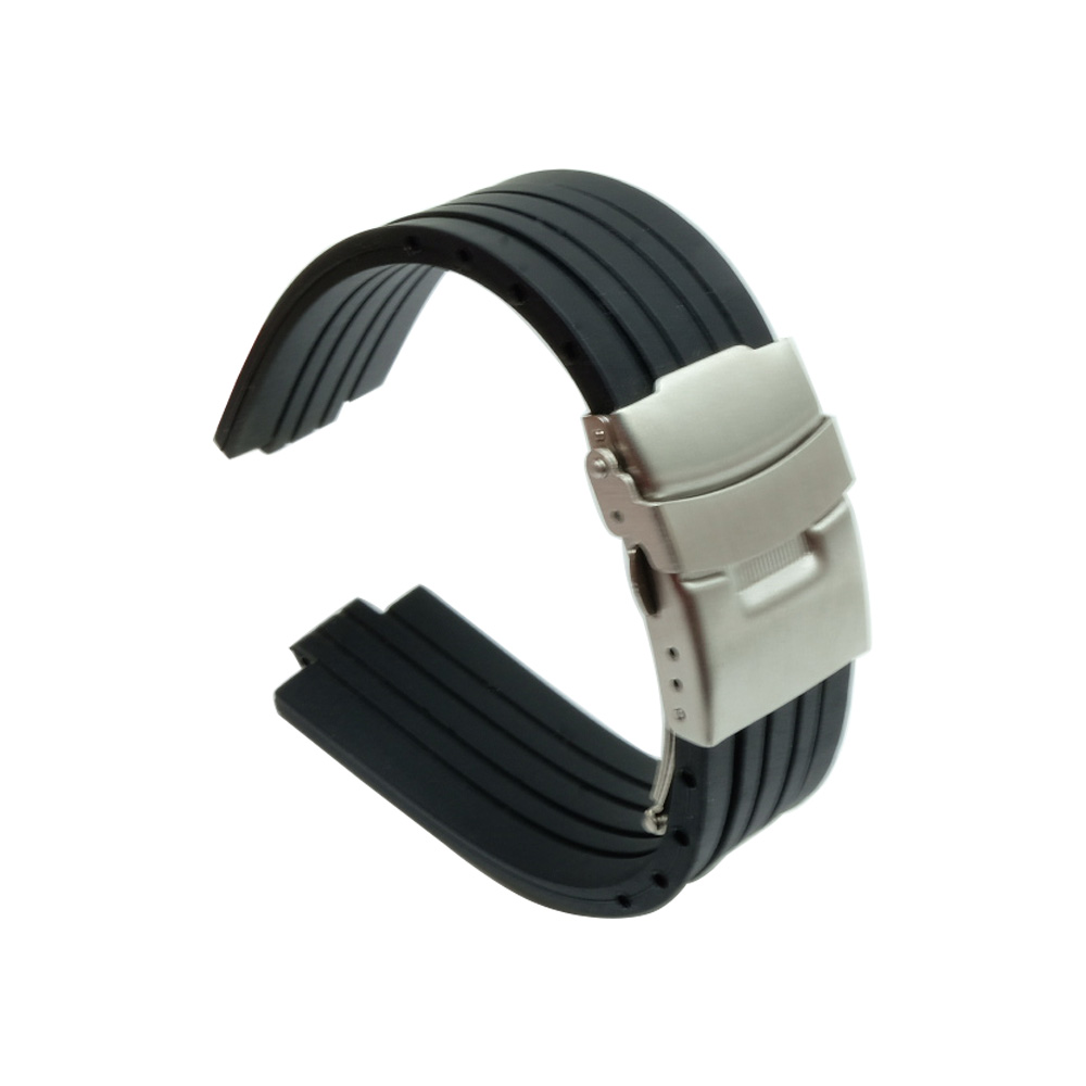 Silikone urrem til oris aquis urrem konveks rem rustfrit stål sikkerhedsspænde håndledsrem sort 24mm x 11mm