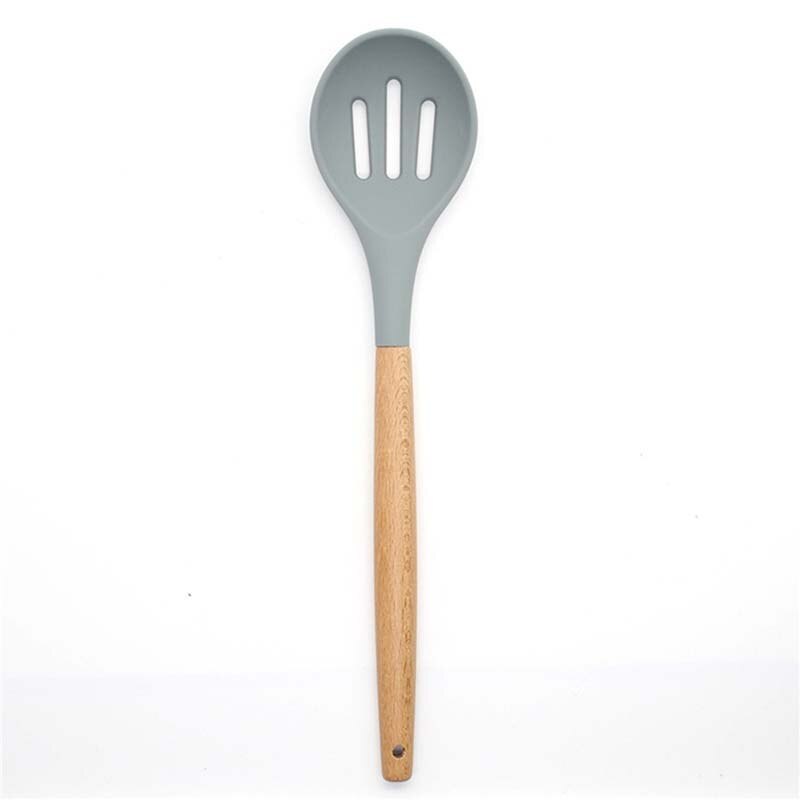 Wooden Handle Silicone Kitchenware Set Non-stick Cookware Cooking Spoon Frying Spatula Colander Kitchen Accessories Baking Tools: Colander