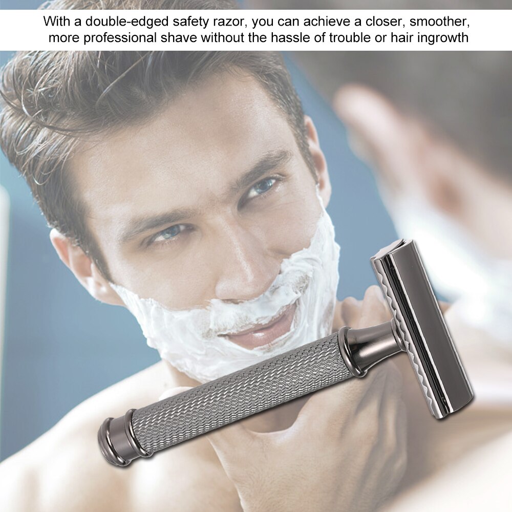 Double-edged Razor Shaving Set Safety Beard Razor with Shaving Razor Base Protective Cover Mustache Removal Shaving Tool