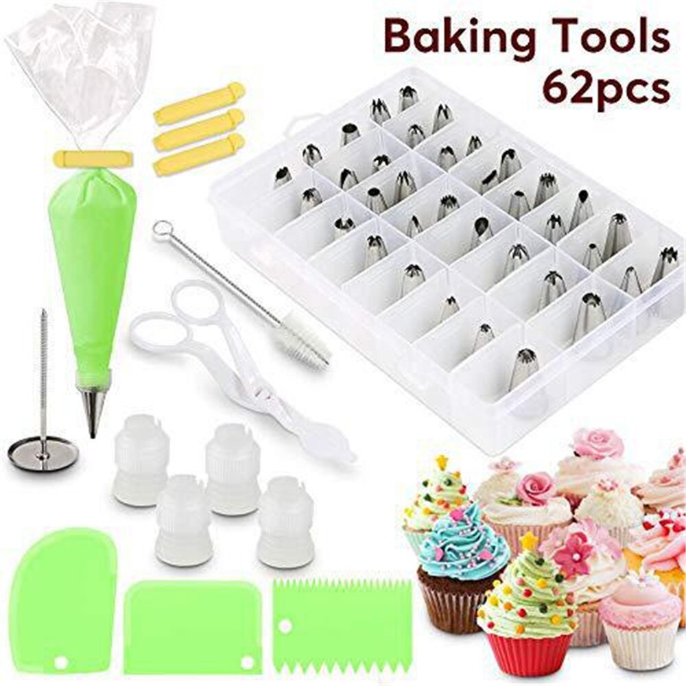 62pcs Cake Decorating Kit Cake Rotating Turntable Icing Piping Nozzles Cake Spatula Kitchen Baking Pastry: C2121