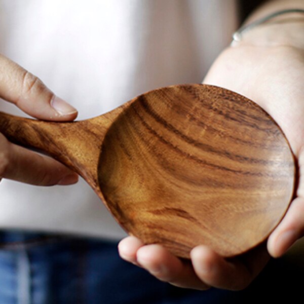 Cuchara de madera de teca, cuchara de madera maciza Natural para arroz, pala de madera para arroz, cuchara grande para servir patatas, utensilios de cocina de madera