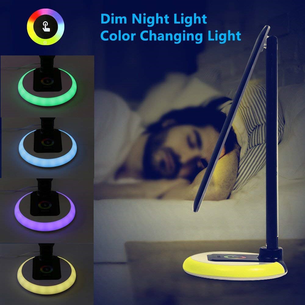 10W LED Schreibtisch Lampe Dimmbar Büro Studie Tisch Ligh mit Uhr, USB-Ladung, Farbwechsel Basis, berühren Kontrolle, 9 Licht Modi, Schwarz