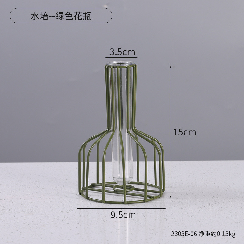 Wine Bottle Simple Hollow Iron Vase Decoration Home Living Room Transparent Simulated Flower Dried Flower Container: Burgundy