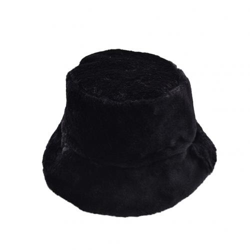 Faux pels vinter spand hat til kvinder pige solid fortykket blød varm fiskehætte udendørs ferie hat cap dame panama: Sort