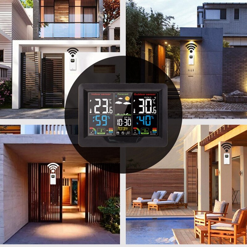Weather Station with Outdoor Sensor,Wireless Weather Station,Digital Thermometer with Digital Alarm Clock,Hygrometer