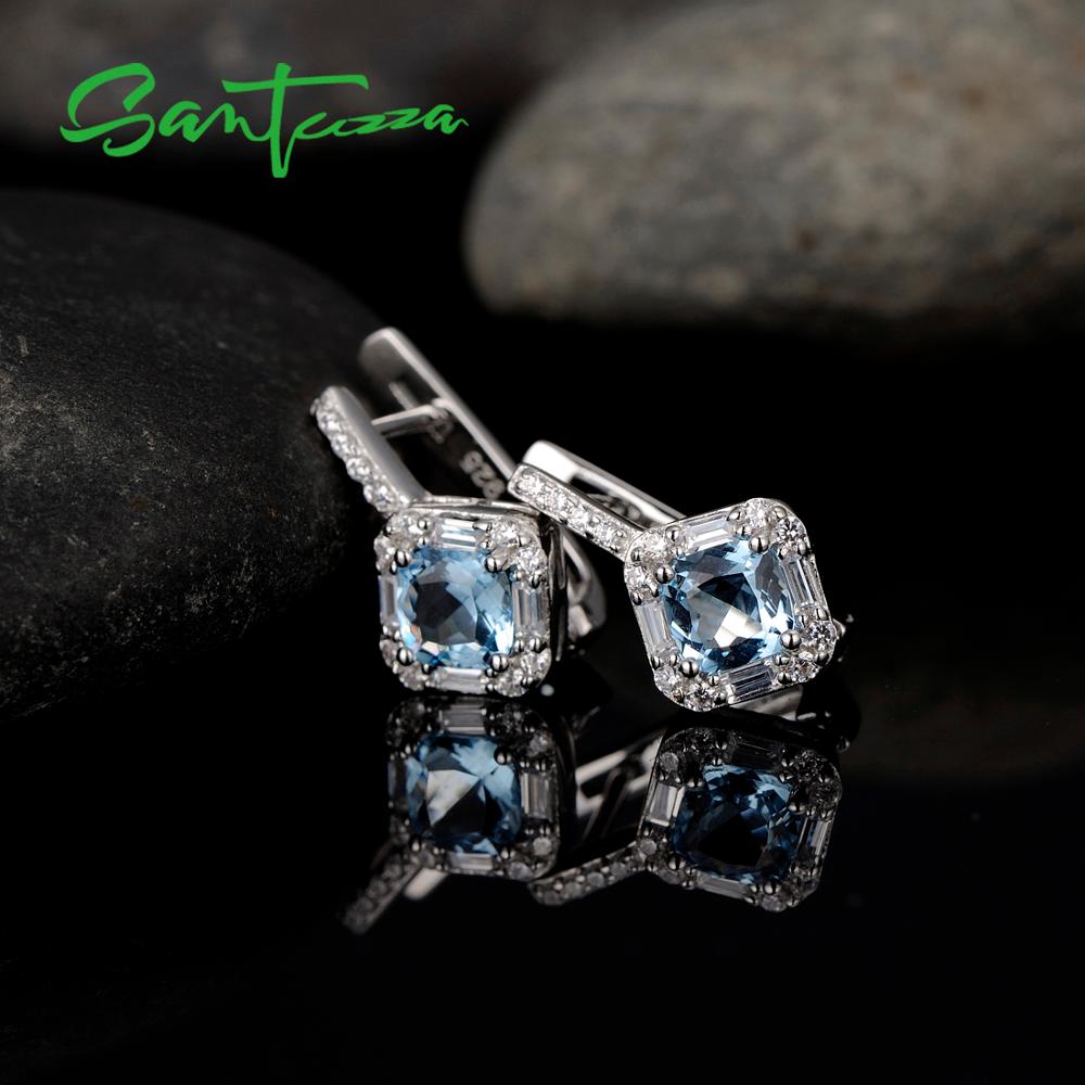 SANTUZZA Silber Ohrringe Für Frauen Authentische 100% 925 Sterling Silber blendend Kissen Blau Kristall Ohrringe Modeschmuck