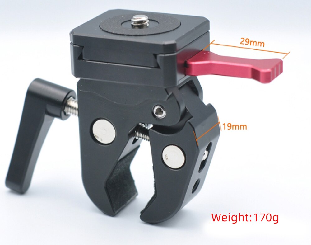 V-Mount Lock Battery Adapter with Clamp and quick release plate for Mounting to Light Stand Tripod.