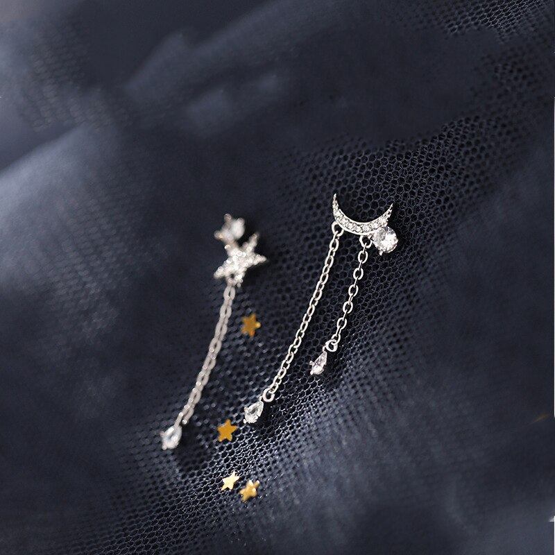 Minimalistischen Sterne Mond Asymmetrische Zucht Ohrringe 2022 Neue Quaste Kette Zirkon Anhänger Ohrringe Für Frauen lässig Schmuck