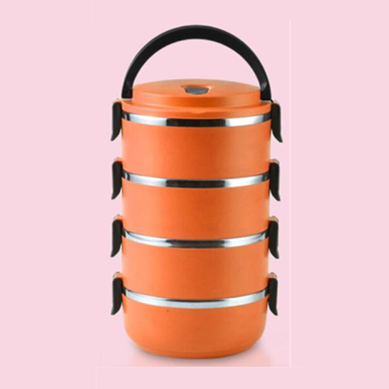 4/3/2/1 Layers Multi-layer Food Container Carrier Thermal Lunchbox Large-capacity Kids Stainless Steel Seal Insulated Lunch Box: Orange / 3