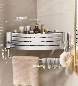 Estante esquinero para baño sin taladro, estantes esquineros para ducha montados en la pared con gancho, barra de toalla, estante organizador de baño de aluminio espacial: Amarillo claro