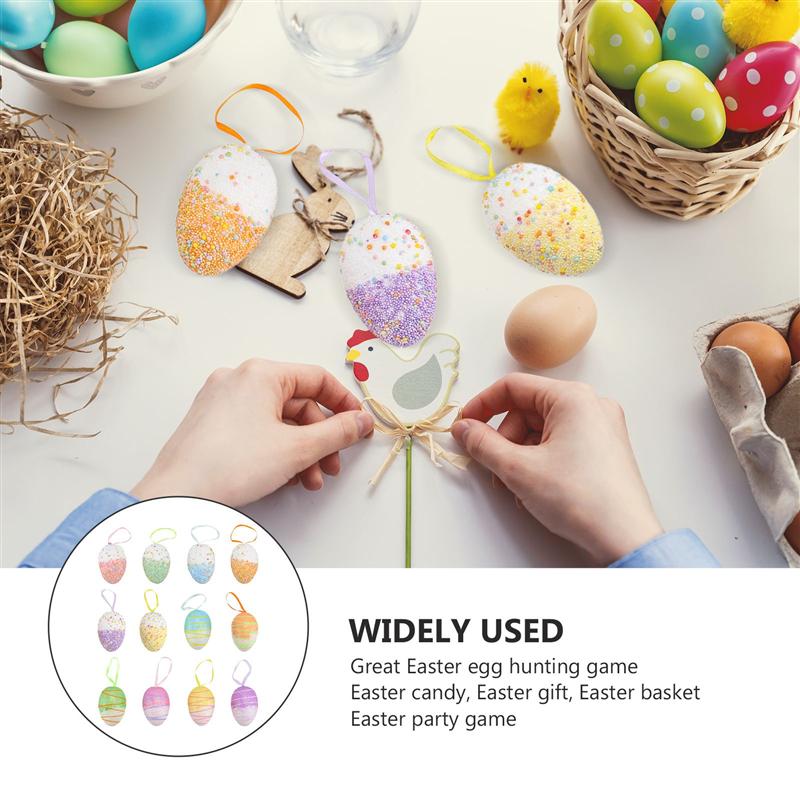 12Pcs Adorable Easter Eggs Decorative DIY Crafts Classic Easter Ornament Simulation Egg Hanging Scene Layout Decoration
