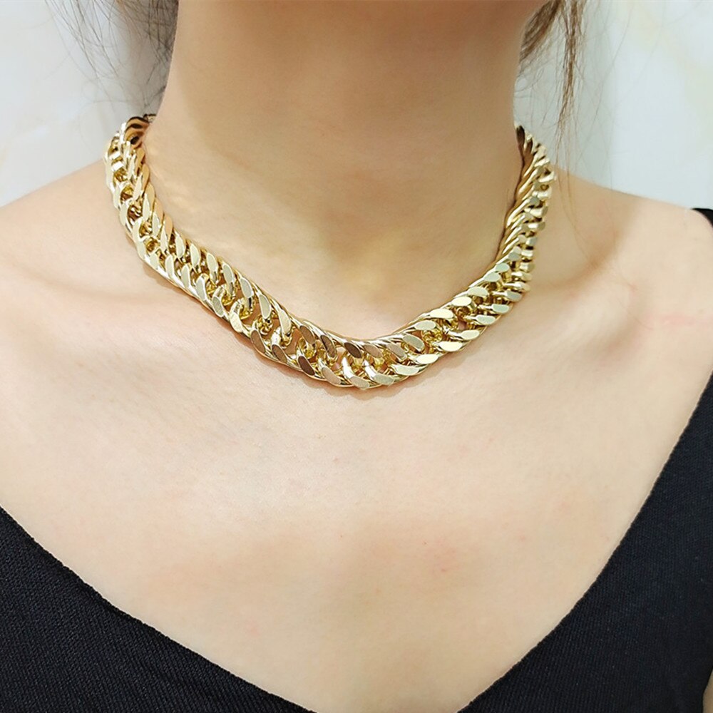 Punk Hip Hop Curb Cubaanse Dikke Ketting Korte Choker Ketting Mannen Eenvoudige Chunky Kraag Kettingen Vrouwen Sieraden Party: gold necklace