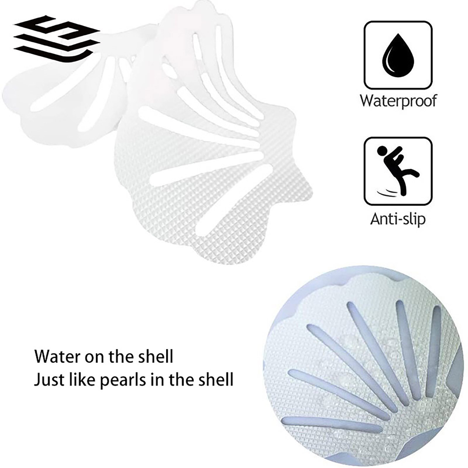 Lot de 6/12 autocollants antidérapants en caoutchouc, pour salle de bain, baignoire, douche, bande antidérapante, en forme de coquille, pour sol de bain