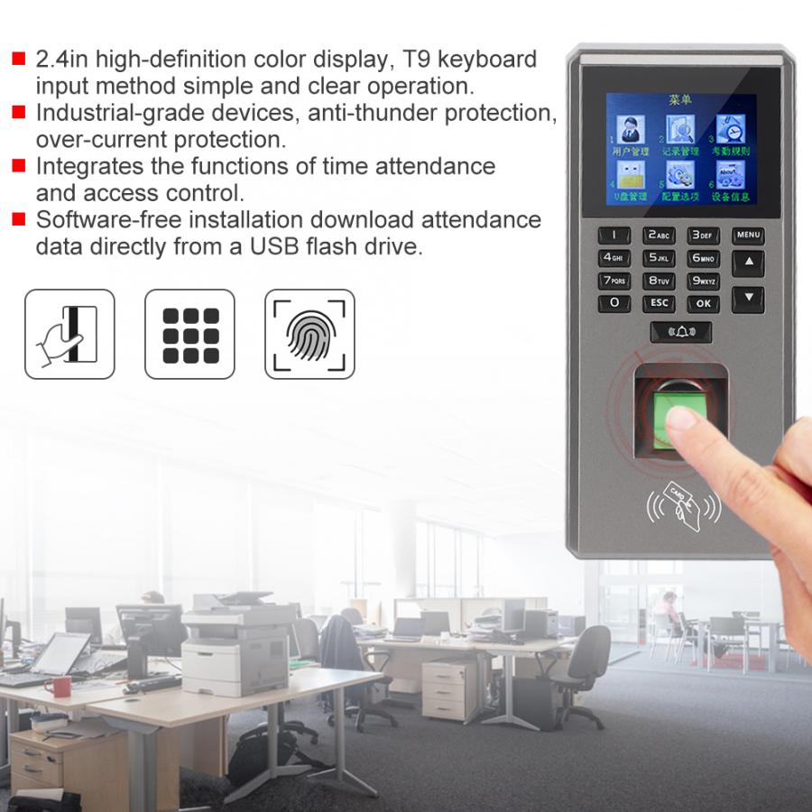 2.4in TFT Time Attendance Machine Fingerprint Card Password Door Access Control System Time Attendance