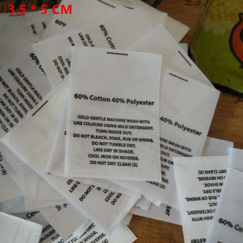 100PCS In stock Satin ribbon washing tag White care label Cotton/Polyester/Elastane writings: 14