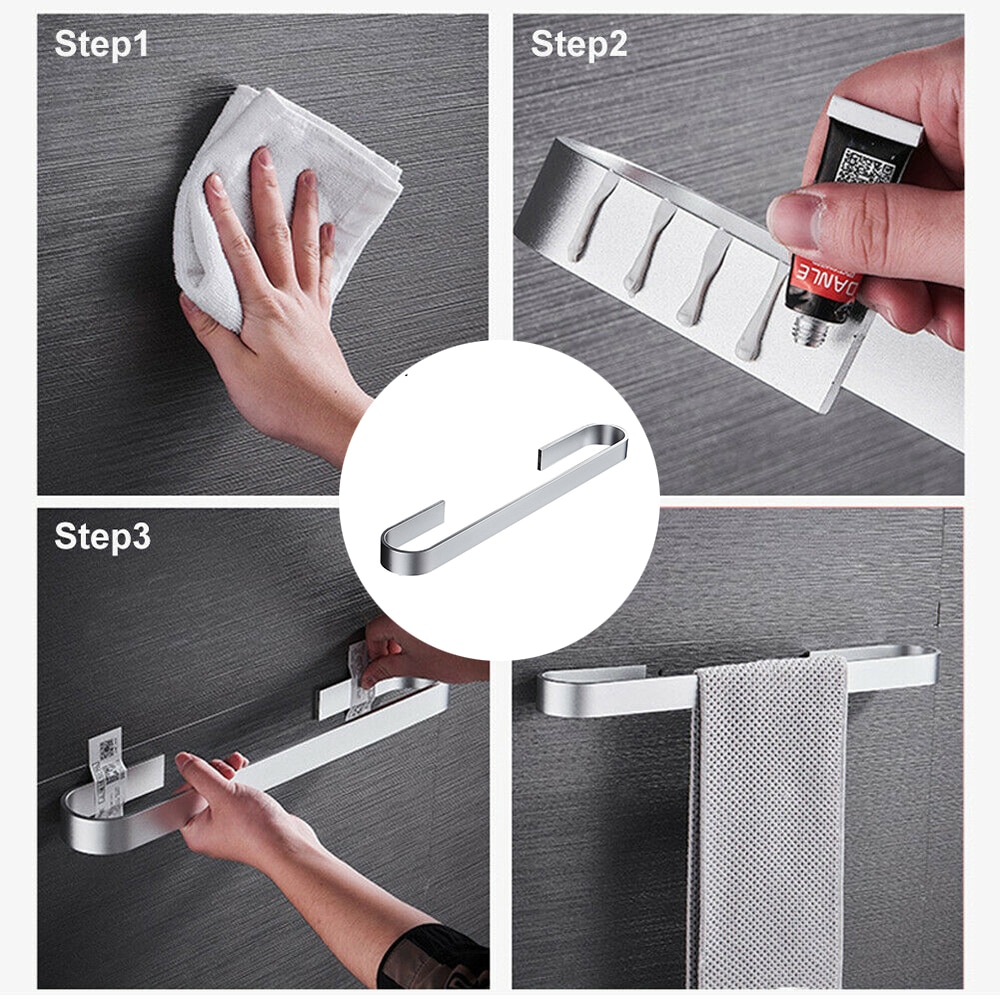 Væglegeret aluminiumslegering håndklædestativ sølv håndklædestang holder opbevaringsreoler hylde badeværelse tilbehør hjemmeindretning