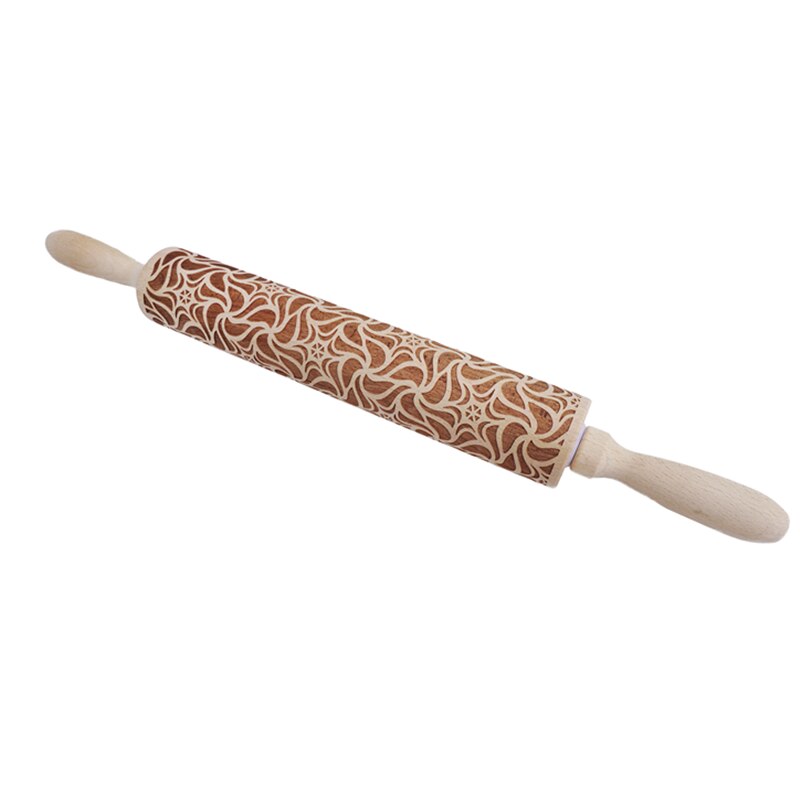 Embossing Rolling Pin Baking Cookies Noodle Biscuit Fondant Cake Dough Engraved Roller Reindeer Snowflake Kitchen Tools: Flower