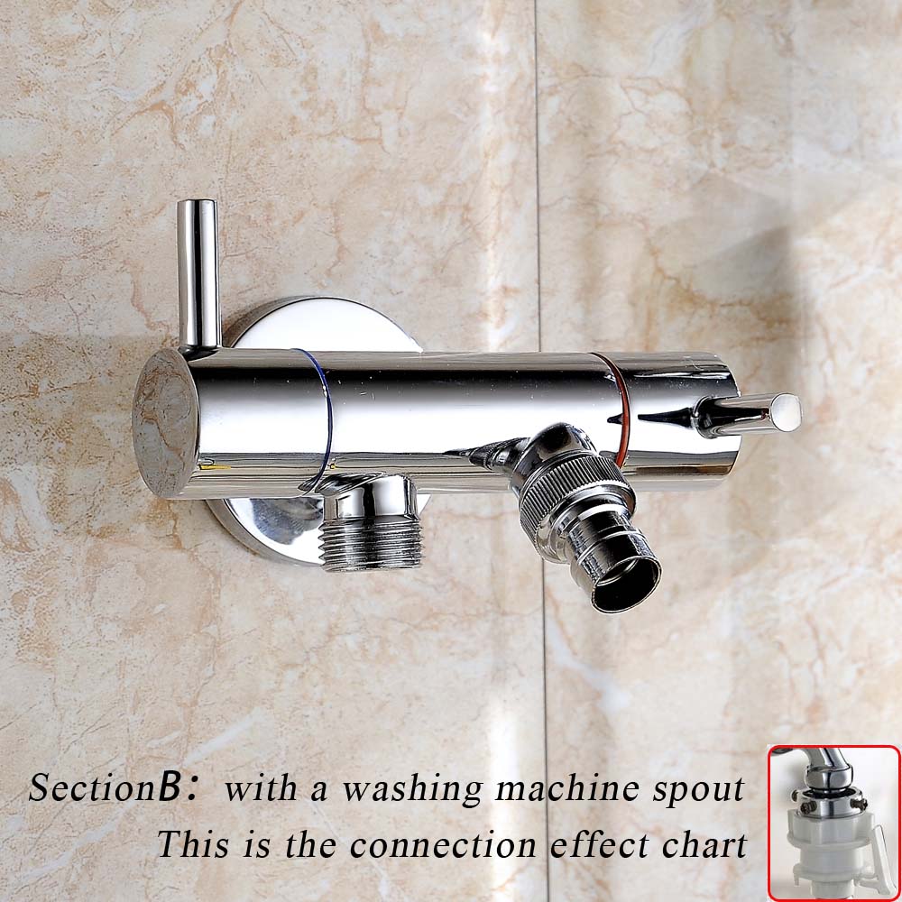 1/2 inch(DN15) Wall Mounted Double Outlet Outdoor Faucet Bathroom Wall Mounted Wash Toilet 1 inlet 2 outlet Angle Valve: Section B