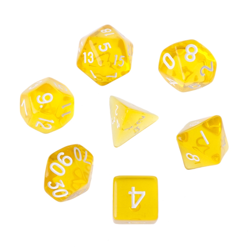 Dadi da gioco poliedrici trasparenti da 7 pezzi per Dragon Pathfinder D20 D12 2xD10 D8 D6 D4 Drop Ship: YELLOW
