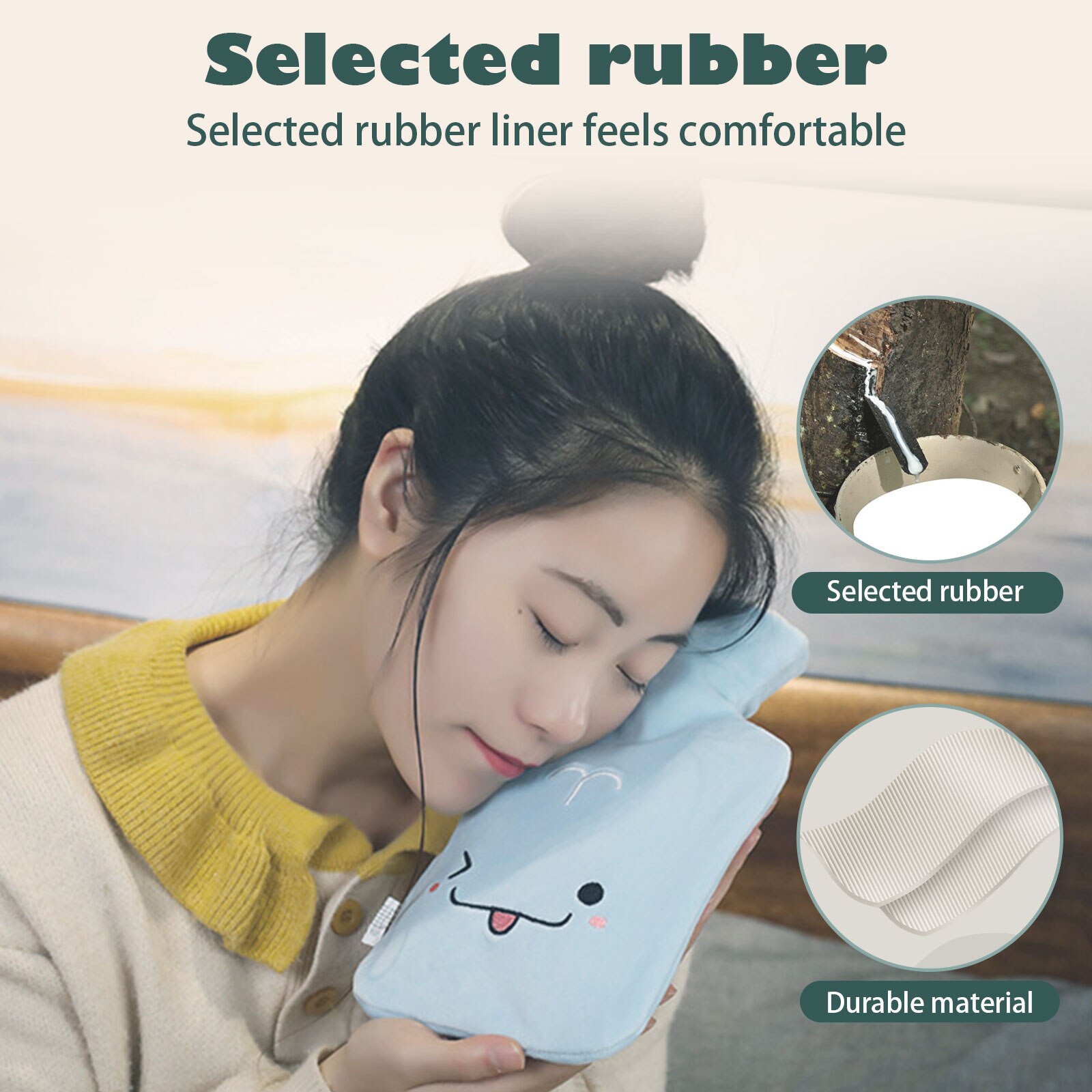 1000ml Rubber Water Bottle with Plush Cartoon Cute Cover Warm Water Bag Hand Stomach Waist Warmer for Home Classroom Office