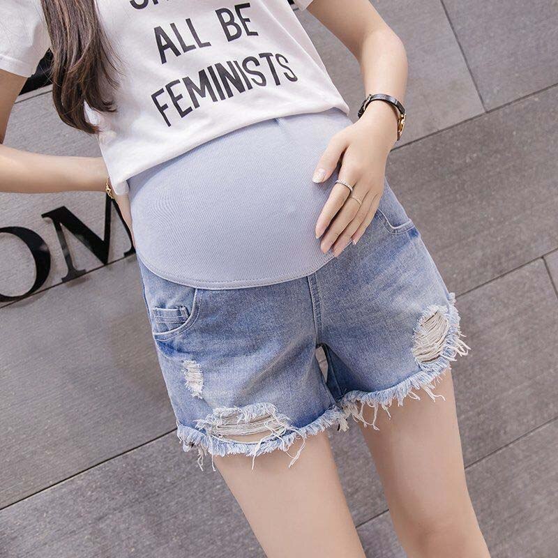 Korean japan sommer barsel kort gravid denim jean mommy tøj graviditet jeans barsel tøj til gravide kvinder: Blå / L 50-57kg