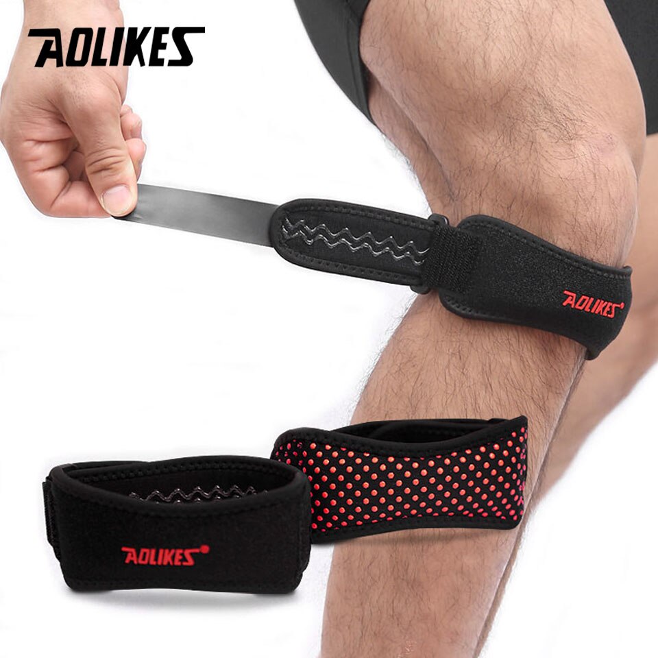 Aolikes 1 stk justerbar knærem patellar senebeskyttelse trykbeskytter støtte gliderpude rodilla vagt badminton løb: Rød