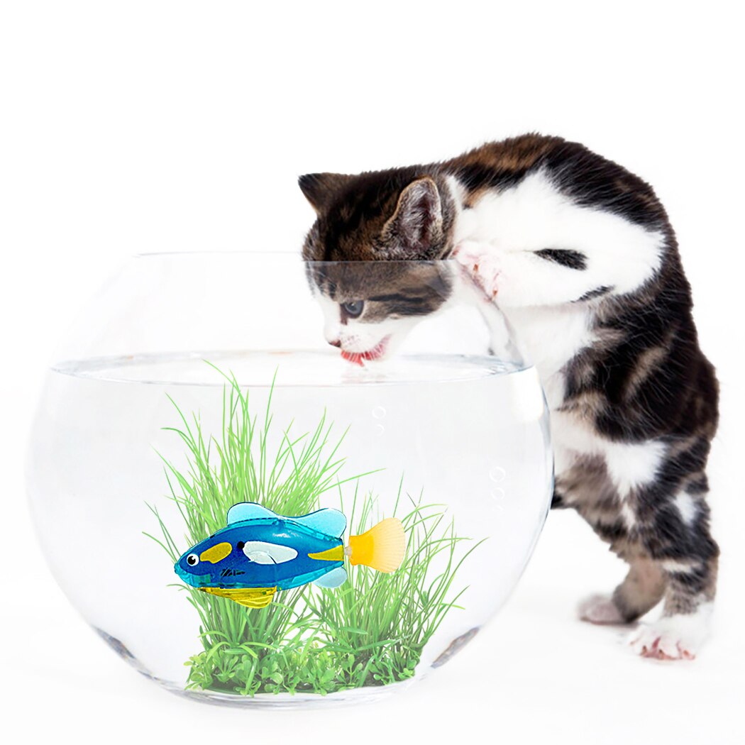 Juguete de peces y gatos para nadar, alimentados por batería, LED activado, pez, Gato de juguete, juguetes de peces con destornillador de maleza acuática para gatos: F