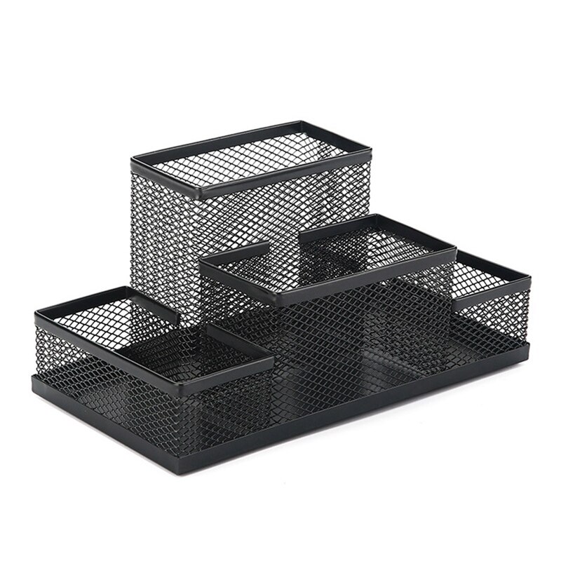 1PC Multifunctional Office Stationery Desk Organizer Mesh Collection Pen Holder Organizer Box For Birthday: Black
