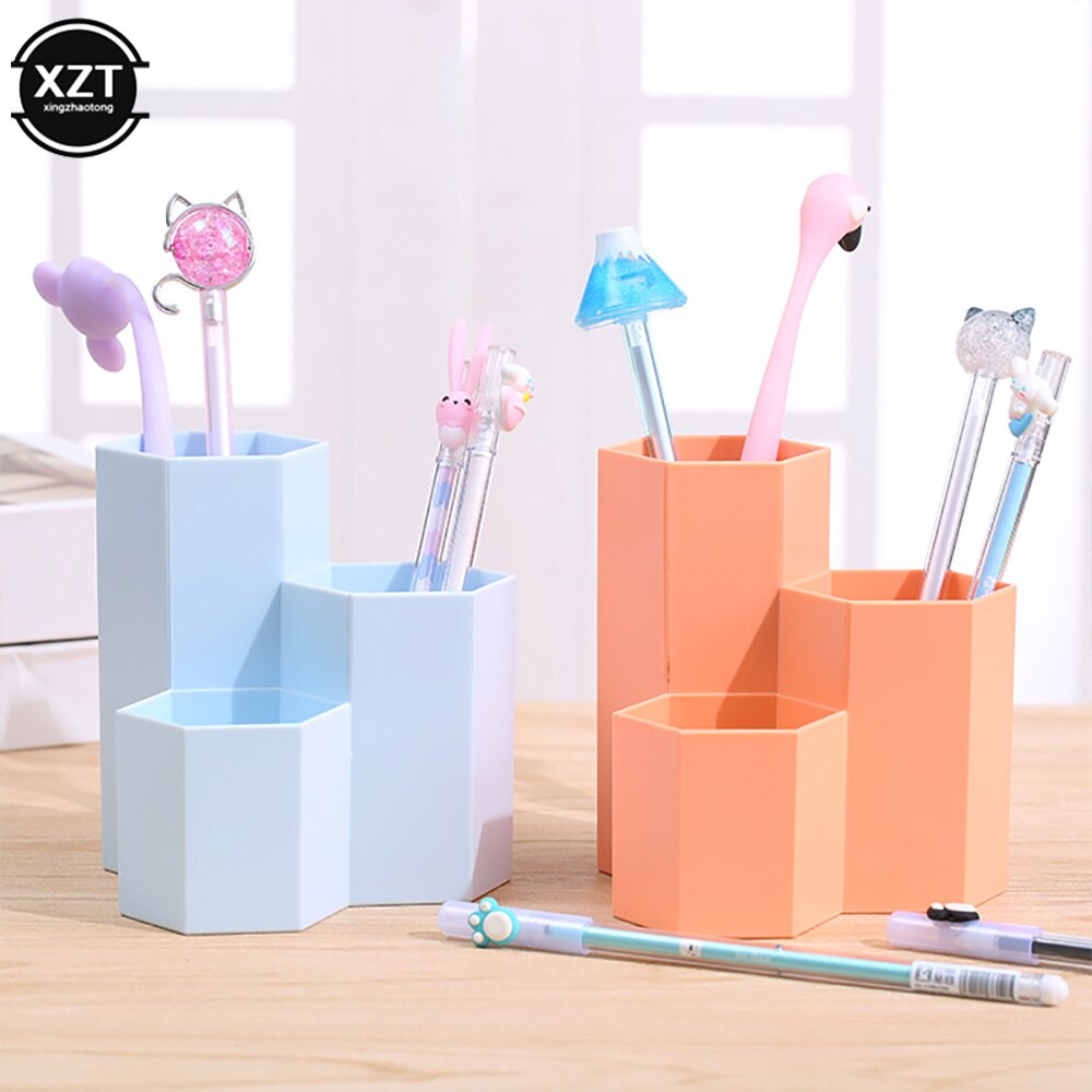 Kawaii-portalápices de escritorio de gran capacidad, Caja de almacenaje para maquillaje, organizador de escritorio, estuche de soporte, papelería para escuela y oficina