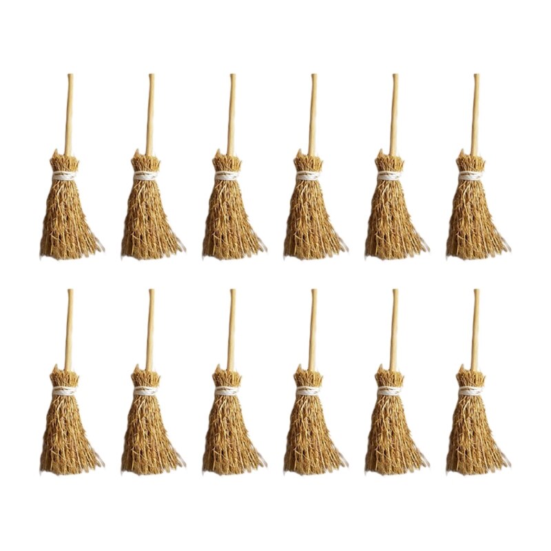 12 Stuks Mini Bezem Rood Touw Lichtgewicht Stro Bezems Gordijnen Decoraties Voor Kostuum Partij Halloween Party: 9CM