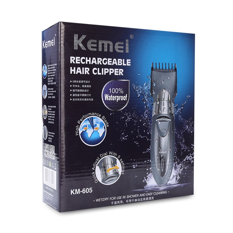 Kemei Professionele Elektrische Tondeuse Lengte Verstelbare Tondeuse Oplaadbare Haar Snijmachine Waterdicht Haircut 40D: with box