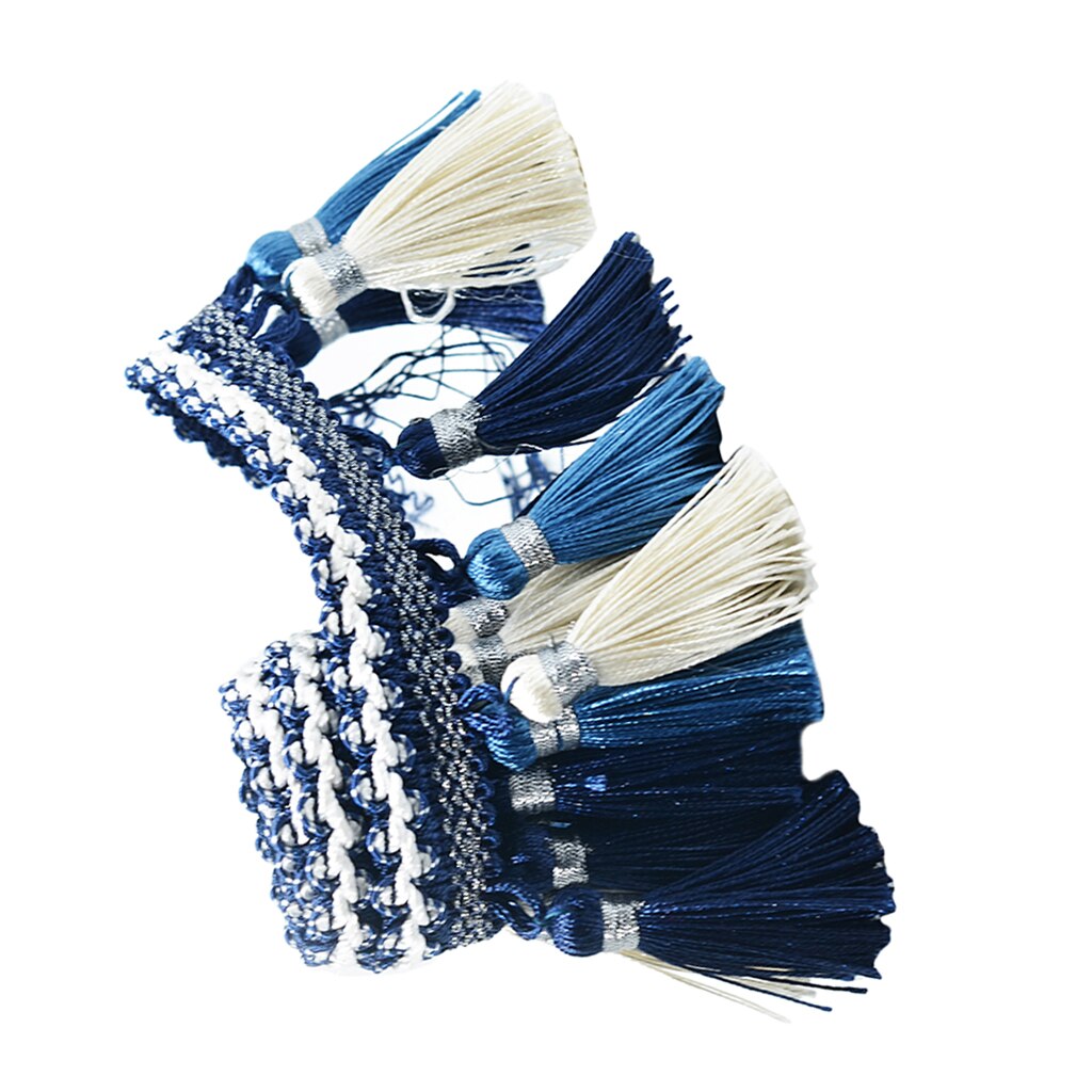 1 yard europæisk kvastkant kant udsmykning til tøj gardin dekoration: Blå hvid