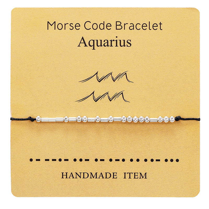 Kupfer Zodiac Konstellationen Morse Code Geflochtene Armbänder Silber Farbe Schwarz Krebs Einstellbar Für Frauen und Mann 1 Stück: 1