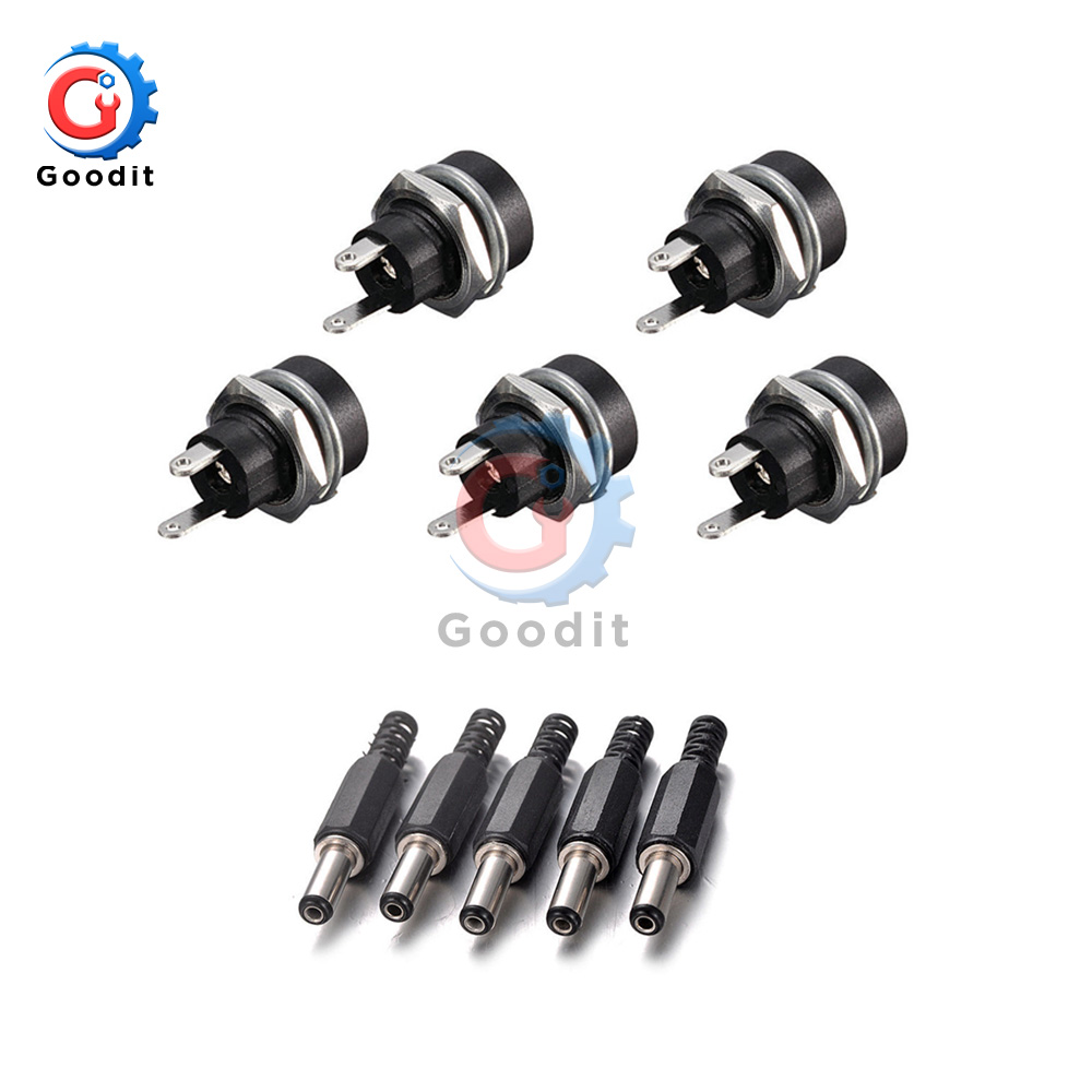 10PCS DC Power Connector pin 2.1x5.5mm Vrouw Plug Jack + Stekker Jack Socket Adapter PCB mount DIY Adapter Connector 2.1X5.5: Male5 Female5 type1