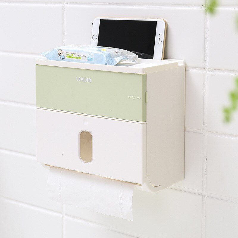Wall Mounted Toilet Paper Holder,Waterproof Tissue Box,Bathroom Paper Towel Holder with Storage Box - Toilet Paper Dispenser: B-green