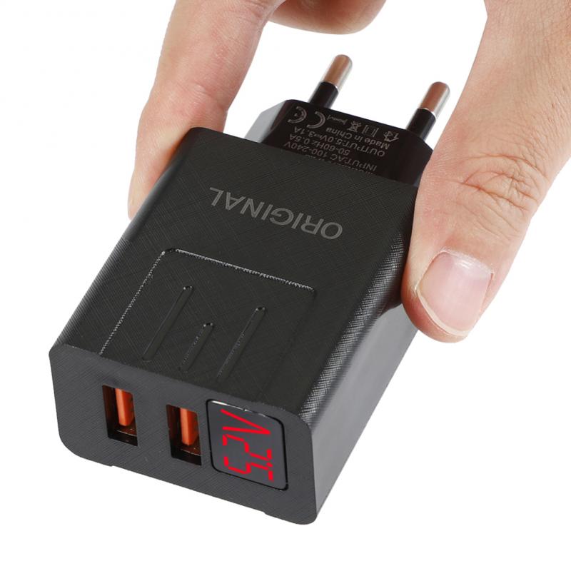 Smart Travel Charger 2.1A Digital Charger Display 2 Port USB Mobile Phone Accessories Charging ABS Plastic