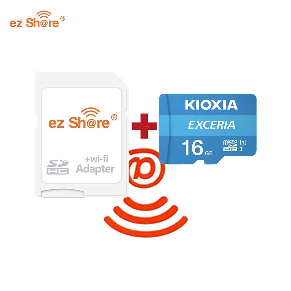 Ezshare trådløs wifi-adapter kioxia micro sd-kort c10 16gb 32gb 64gb 128gb 256gb hukommelseskort uhs-i tf-kort til smartphone / tv: 16g og wifi-adapter