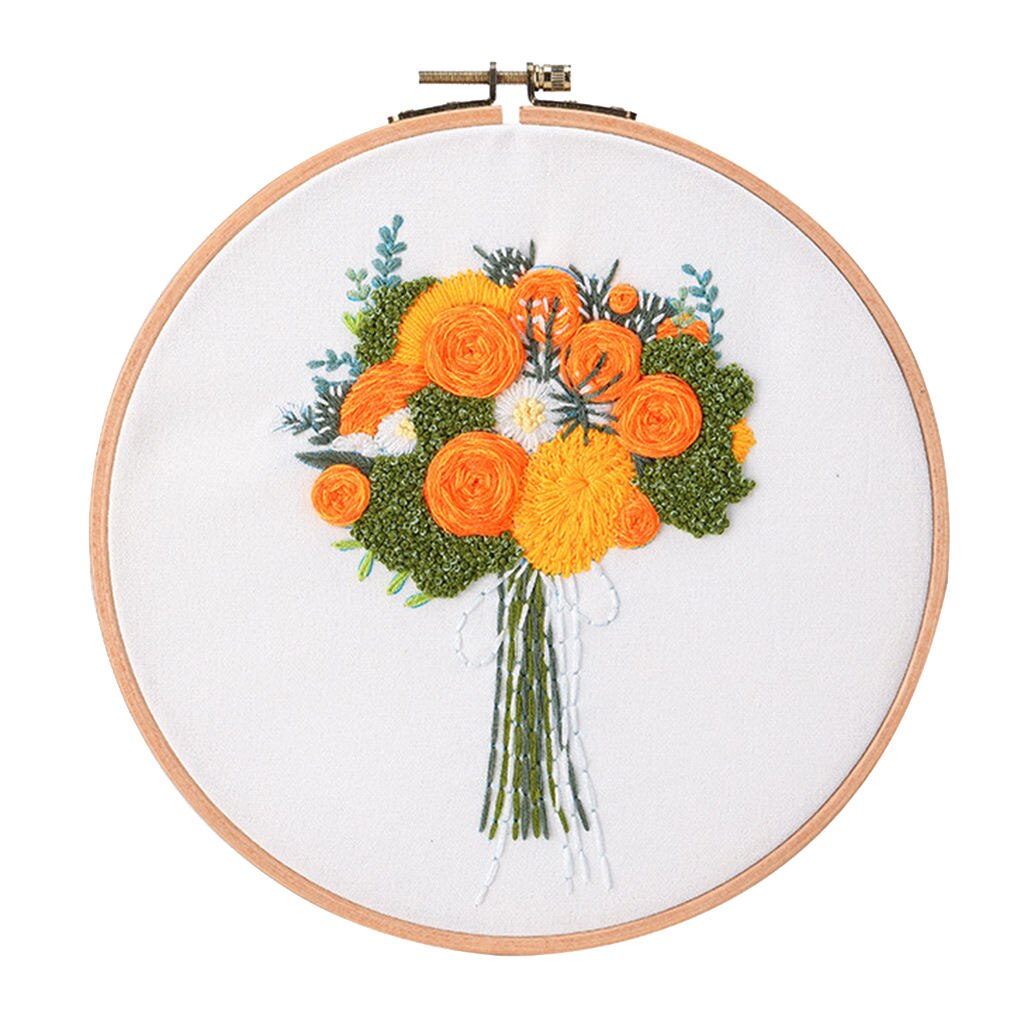 Embroidery Kit Cross Stitching Set Pre-printed Flower Patterns for Beginners: Orange