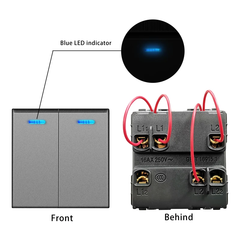 Novski wall mounted module DIY European standard gray crystal glass panel socket switch button function module combination: Navy Blue
