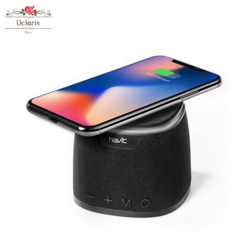 HAVIT-M1 Bluetooth Speaker Wireless Charger Bass Speaker with Qi Charging Pad Function for IPhone Samsung Xiaomi Auto Charging