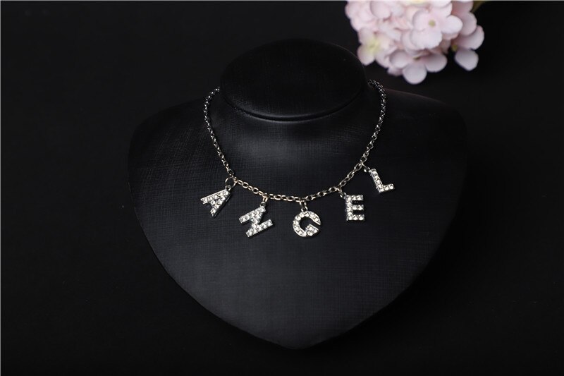 Hiphop DIY Cuban Necklace Rhinestone Letter Necklace Women Gothic Statement Necklace Jewelry Own Style: 2