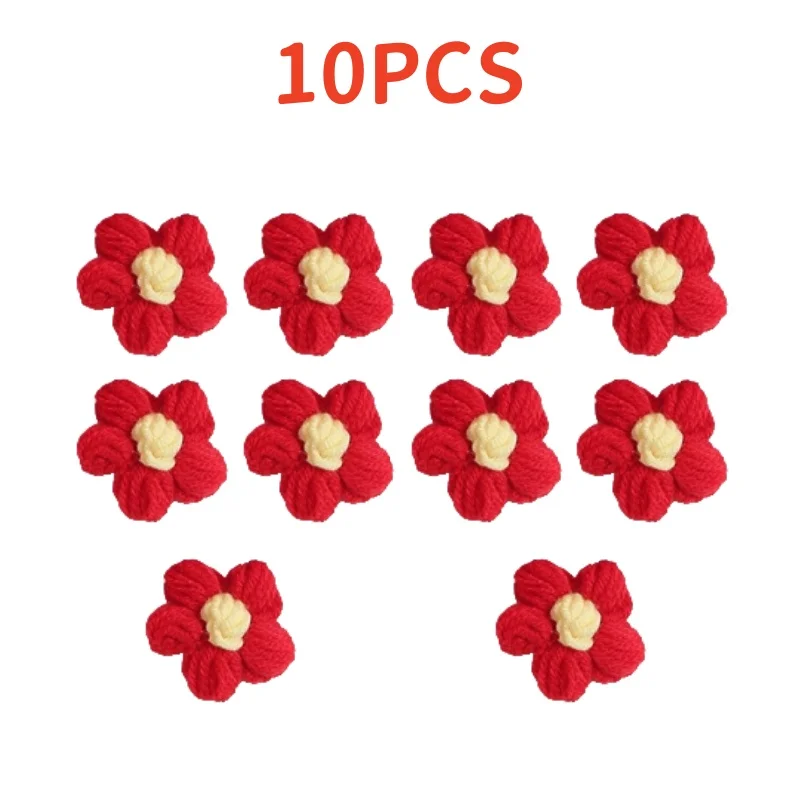 10 Uds. De cabeza de flor tejida, adorno de ramo de hilo de ganchillo, clavel, broche de horquilla tejido a mano, accesorios de costura DIY: Multicolor