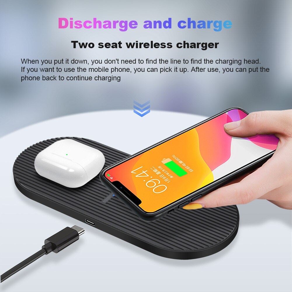 FDGAO 20W Dual Qi Wireless Charger For iPhone 11 X XR XS 8 Samsung S10 S20 TYPE C 2 in 1 Double 10W Fast USB Charging Dock Pad