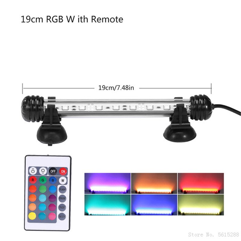 Barra de luz LED impermeable para acuario, luz subacuática de 19, 29 y 39cm, lámpara para acuario, decoración de acuarios, iluminación de 220V, enchufe europeo: 19cm RGB with remote