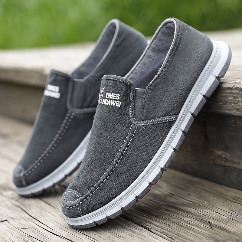 Slip-on Men's Canvas Shoes Breathable Lightweight Comfortable Men Shoes autumn Men's Casual Shoes Lazy Flat Shoes men: gray / 9.5