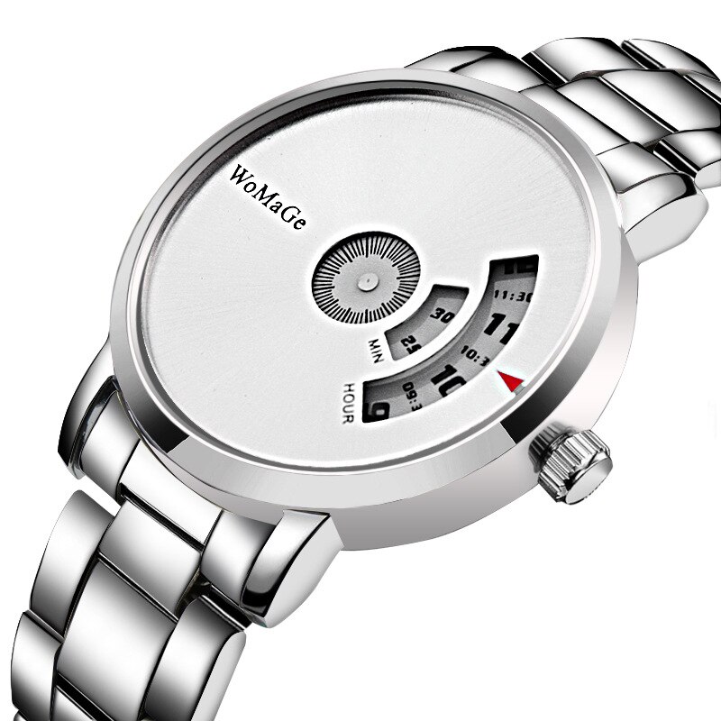 Womage Stijl Mannen Stalen Riem Mode Quartz Horloge Legering Horloge Wens