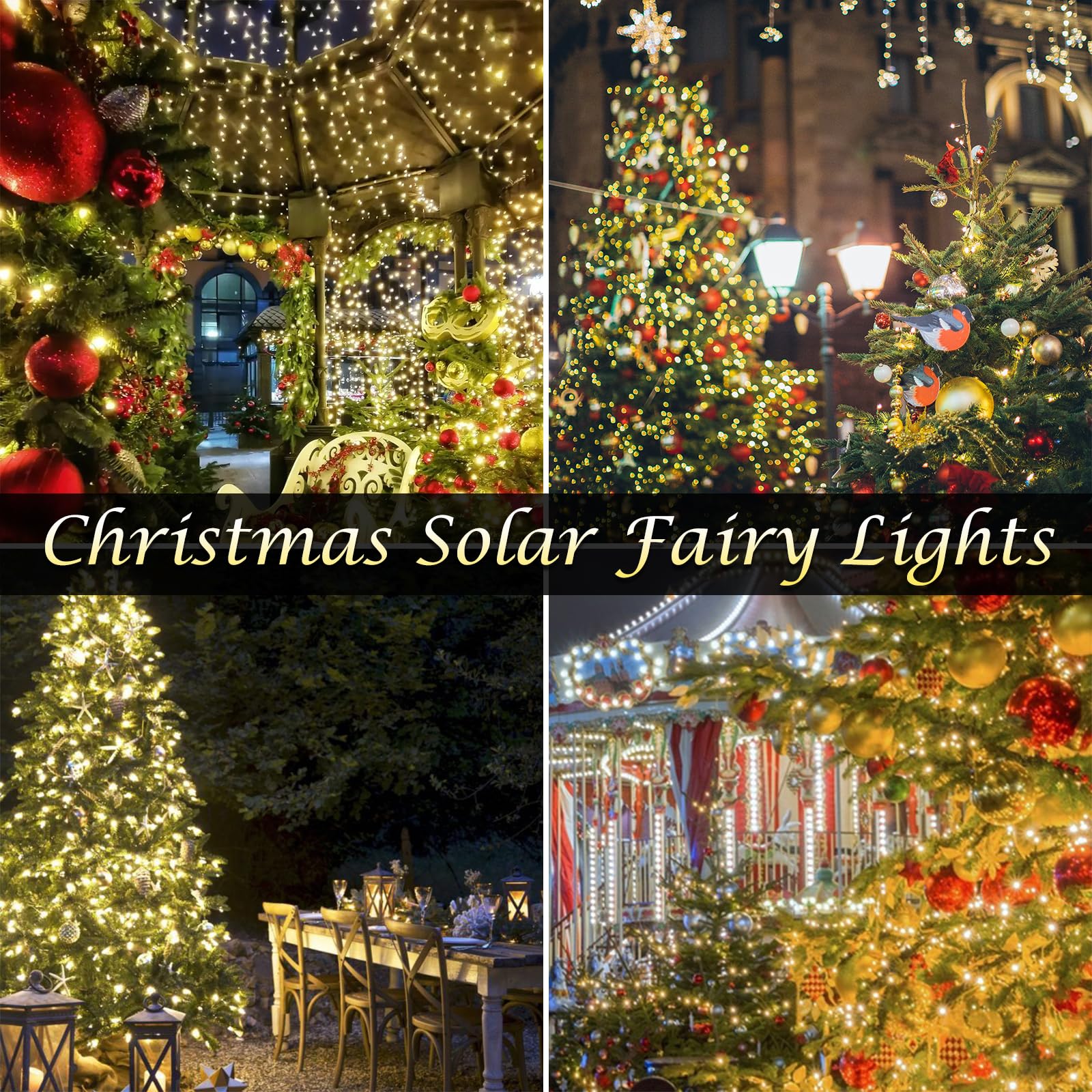1/2/4pc Solar String Lights Outdoor LED Solar Twinkle Lights Outside Waterproof 8 Modes Fairy Decoration for Garden Yard Wedding