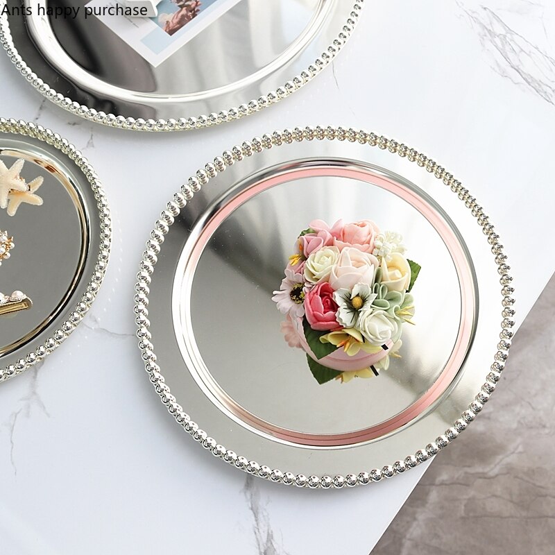 Assiette ronde en métal argenté, plateau de rangement pour bijoux, plateau décoratif pour Snacks, assiette à Dessert, poêle à gâteau, assiettes décoratives pour la maison, ensemble de 3 pièces