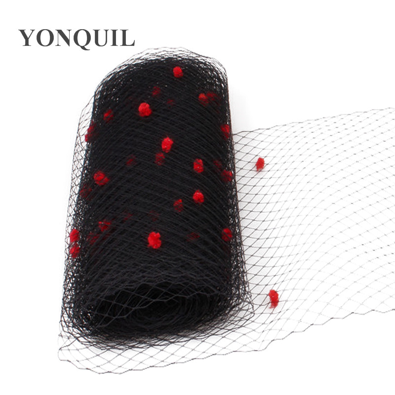 Lawenda 25CM Mix kropki welony z klatek fascynator welon DIY do włosów akcesoria kapelusz Millinery Handwork ślubne dla nowożeńców siatki nakrycia głowy: black veil red dot