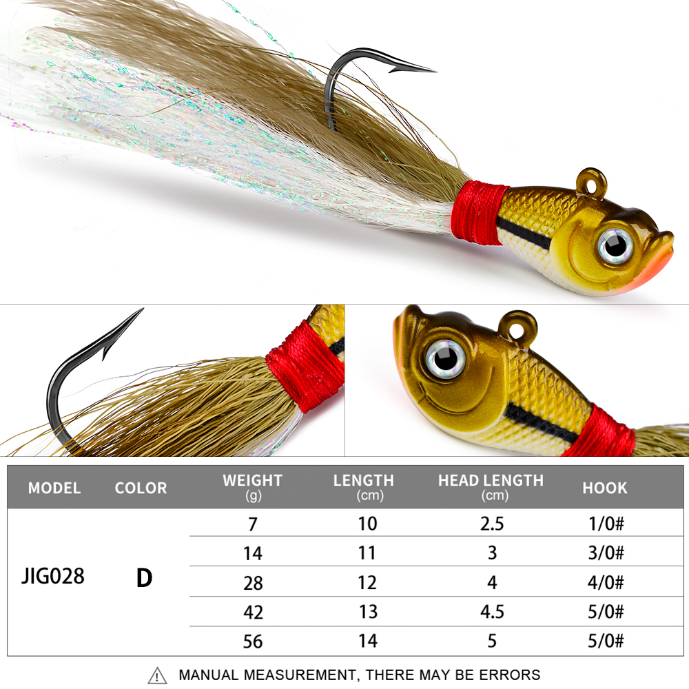PROBEORS 1 cebo duro de Metal con plumas, 5 colores 7g 14g 28g 42g 56g anzuelos con cabeza de anzuelo para cebo blando, aparejos de pesca al aire libre: 11 / Azul